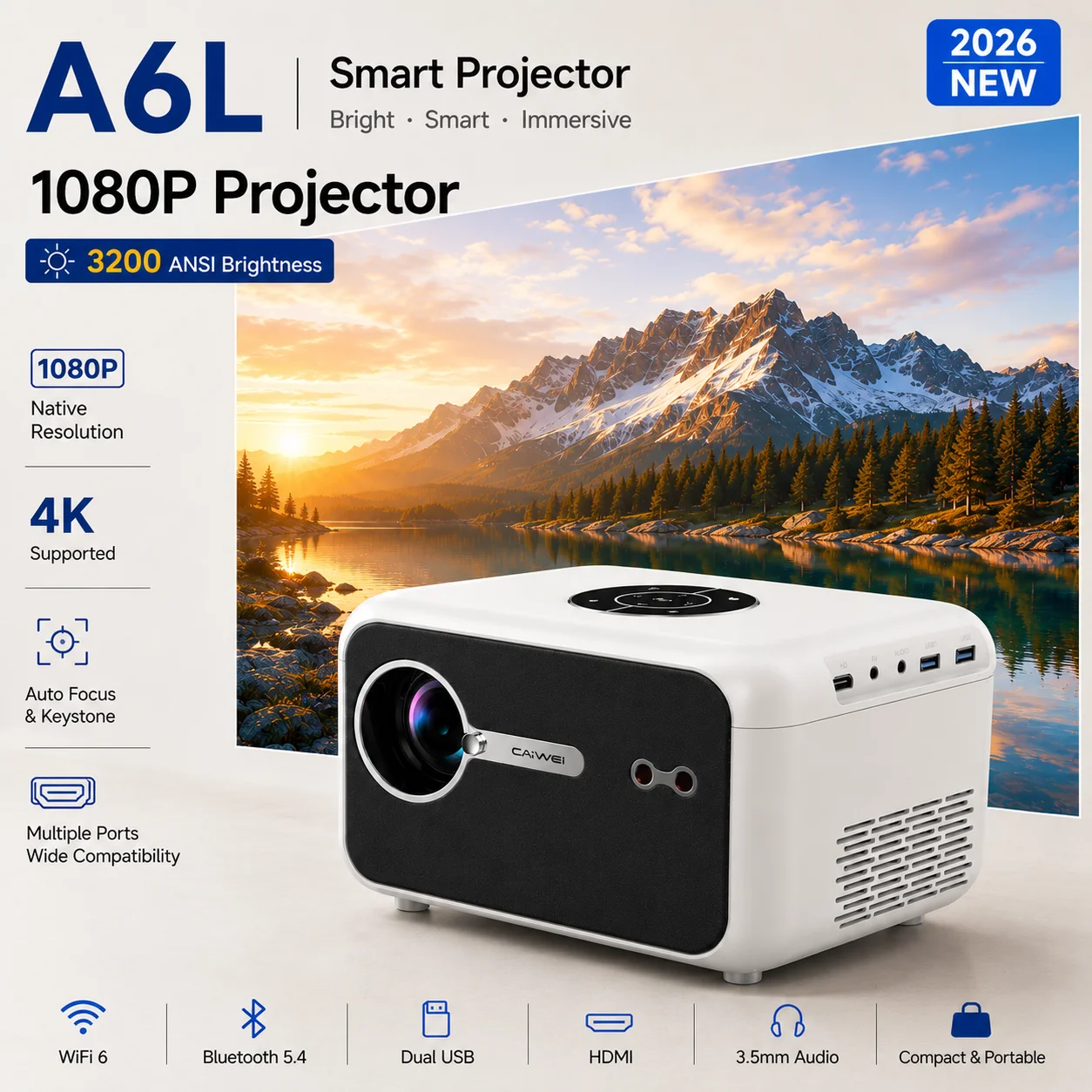 Smart Home Youtube - جهاز عرض ذكي A6L بدقة 4K
