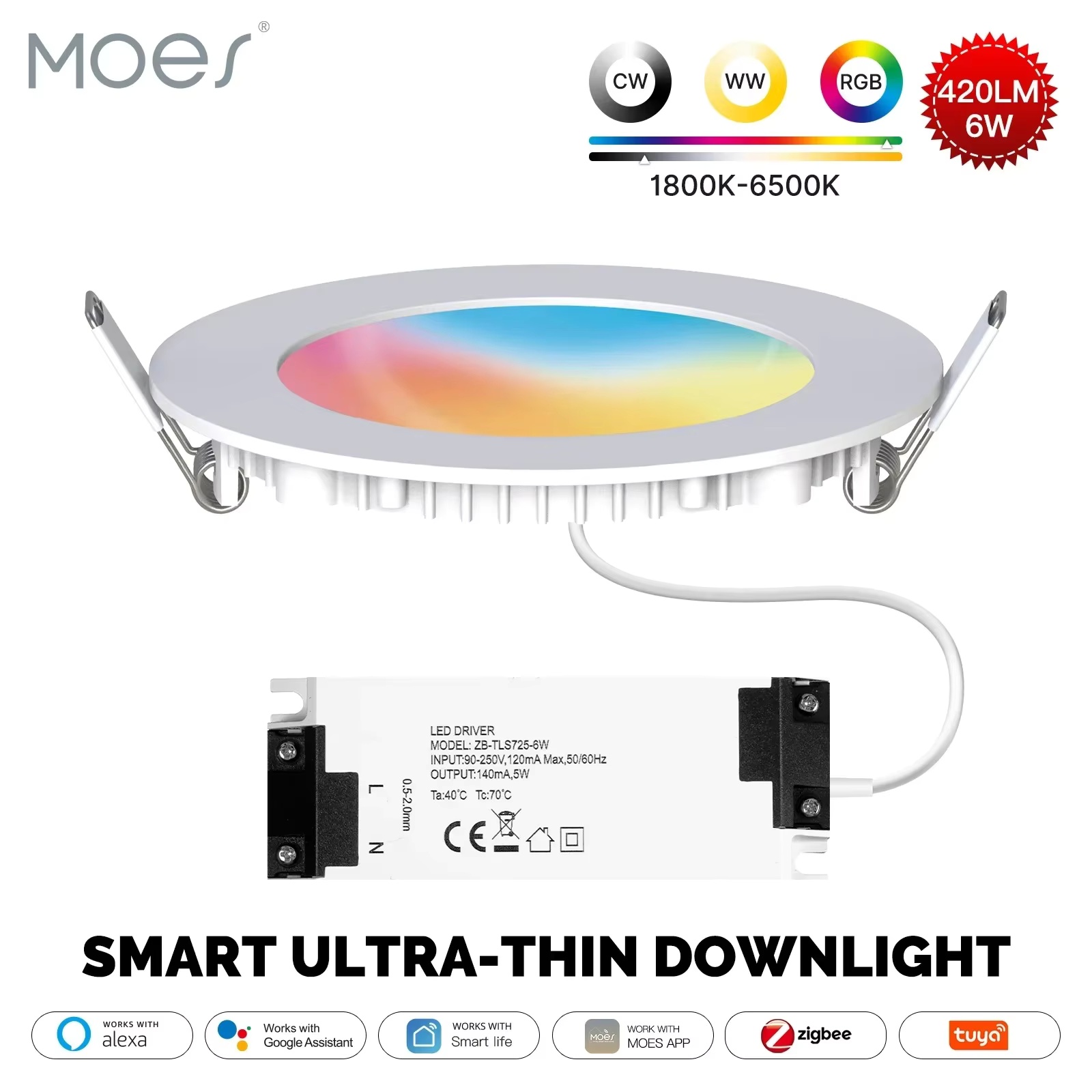 Smart Home Youtube - مصباح MOES ZigBee Downlight Tuya فائق