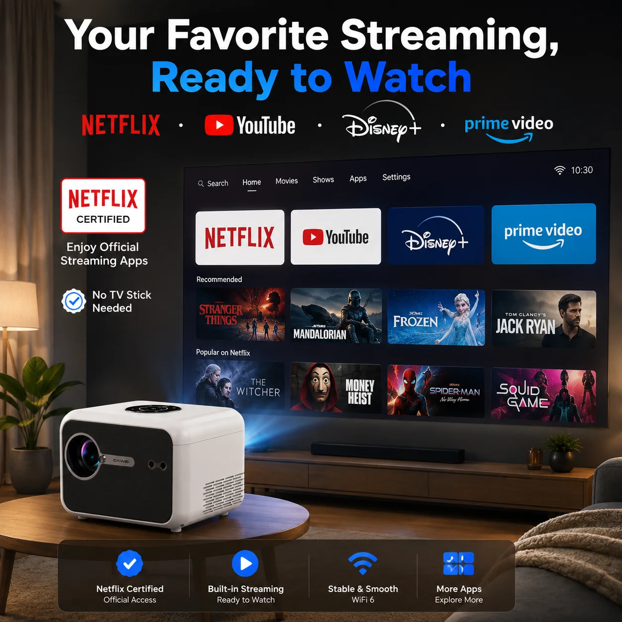 جهاز عرض ذكي A6L بدقة 4K وسطوع - مراجعة Smart Home Youtube وسعره